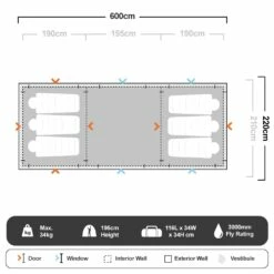 OZtrail Fast Frame Lumos Integrated Lighting 10 Person Tent -Snowys Shop 1214694