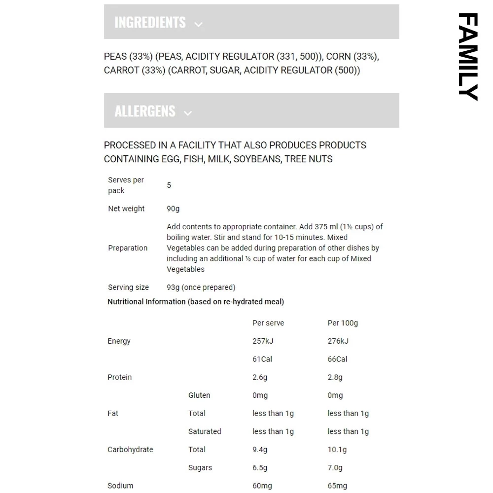 Instant Mixed Vegetables GF 90g 4 Instant Mixed Vegetables GF 90g - Image 2